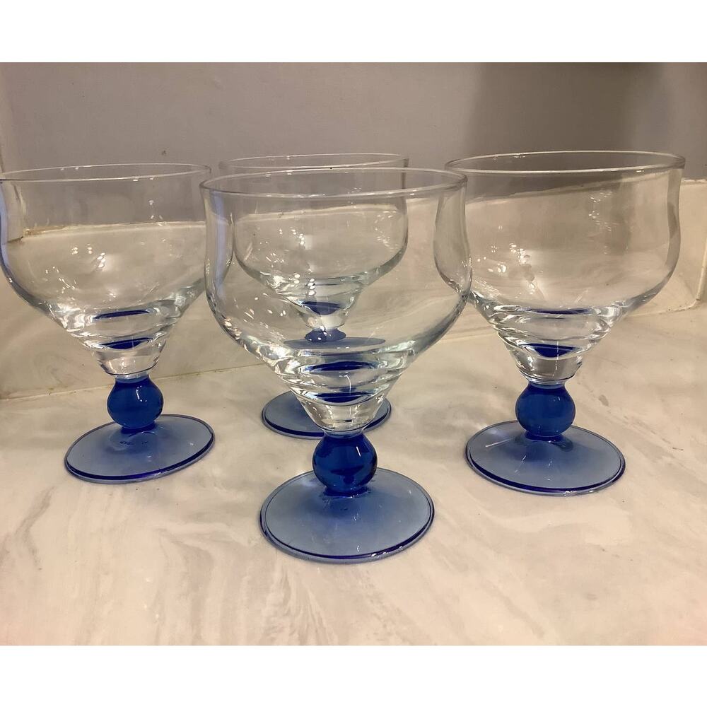 4 BORMIOLI ROCCO MINORCA BLUE GOBLET DESSERT BALL STEMMED GLASS MADE ITALY